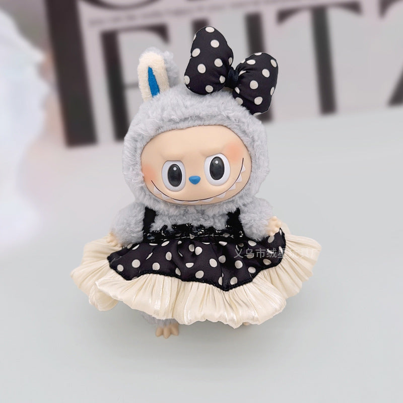 New labubu baby clothes set creative wear rabub clothes skirt bow two-piece set doll accessories