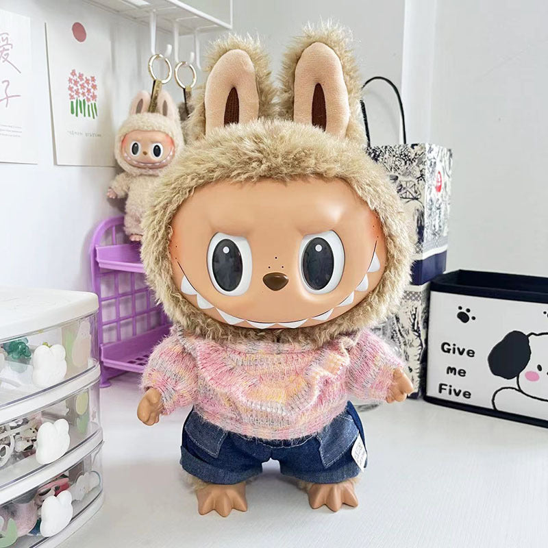 38Cm Labubu doll clothes Labubu vinyl plush doll tie-dye ruffle edge sweater set new
