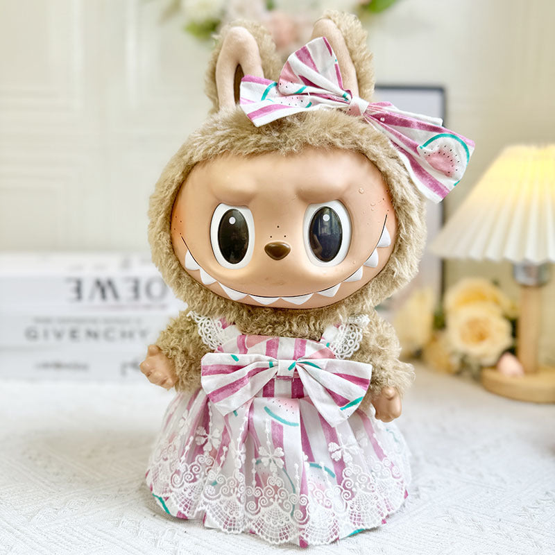 38Cm Labubu vinyl plush doll clothes for Labubu doll clothes summer watermelon skirt set cute