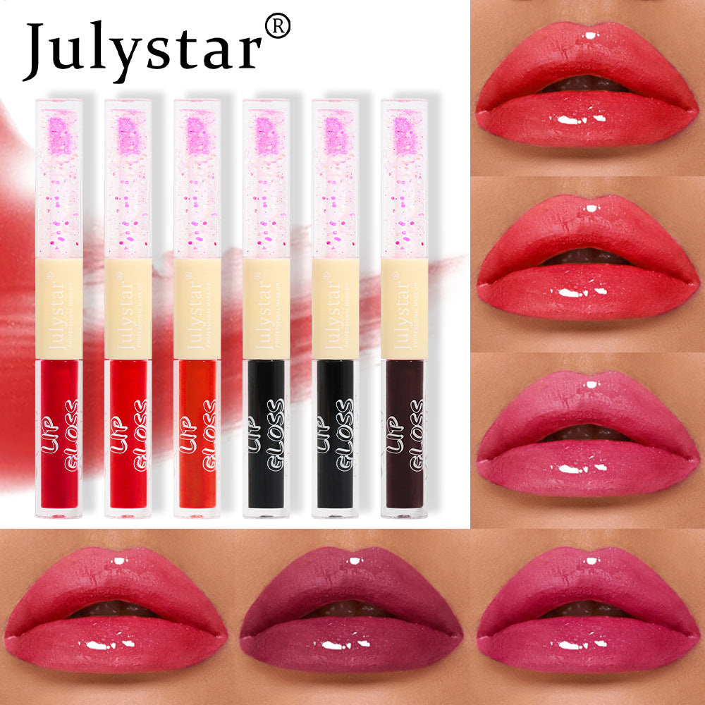 European and American makeup double-head pearlescent water gloss lip glaze natural and long-lasting non-stick cup Dudu lip gloss