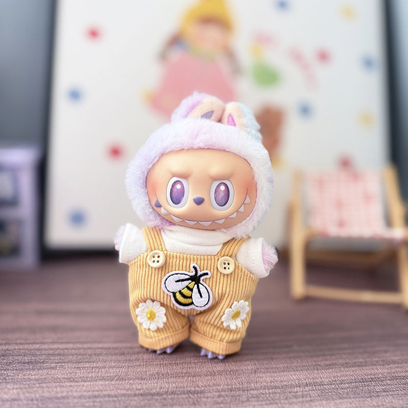 The first, second and third generation keychain Labubu clothes pendant Labubu baby clothes summer watermelon overalls set is cute
