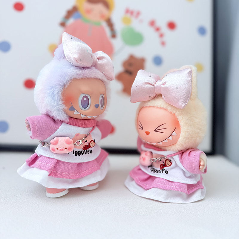 The first, second and third generation keychain Labubu clothes pendant Labubu baby clothes apple piggy dress set is cute