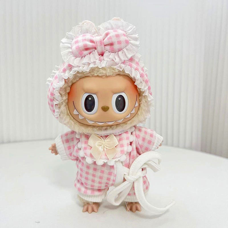 The first, second and third generation keychain Labubu clothes pendant Labubu baby clothes plaid baby pajamas set is cute.