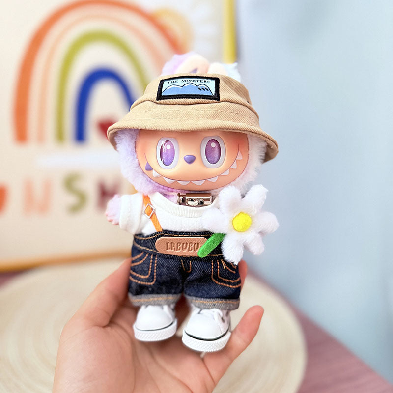 The first, second and third generations of Labubu clothes pendant Labubu sitting baby clothes Kechun same spring field overalls