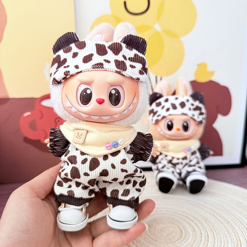17Cm Labubuva clothes LABUBU blind box sitting party one two three generations cocoa ranch suit cute cute