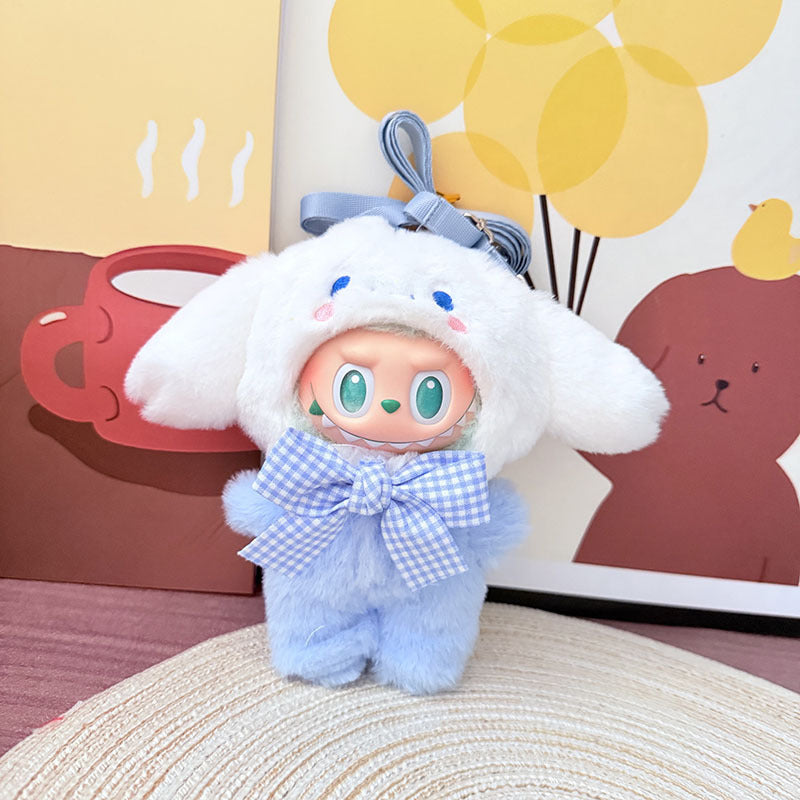 The first, second and third generation keychain Labubu clothes pendant Labubu baby clothes trendy sweater overalls set is cute.