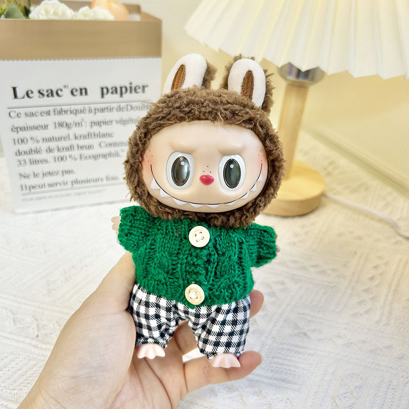 17Cm blind box rabub sweater pants macaron labubu pendant doll knitted sweater new year sweater cute