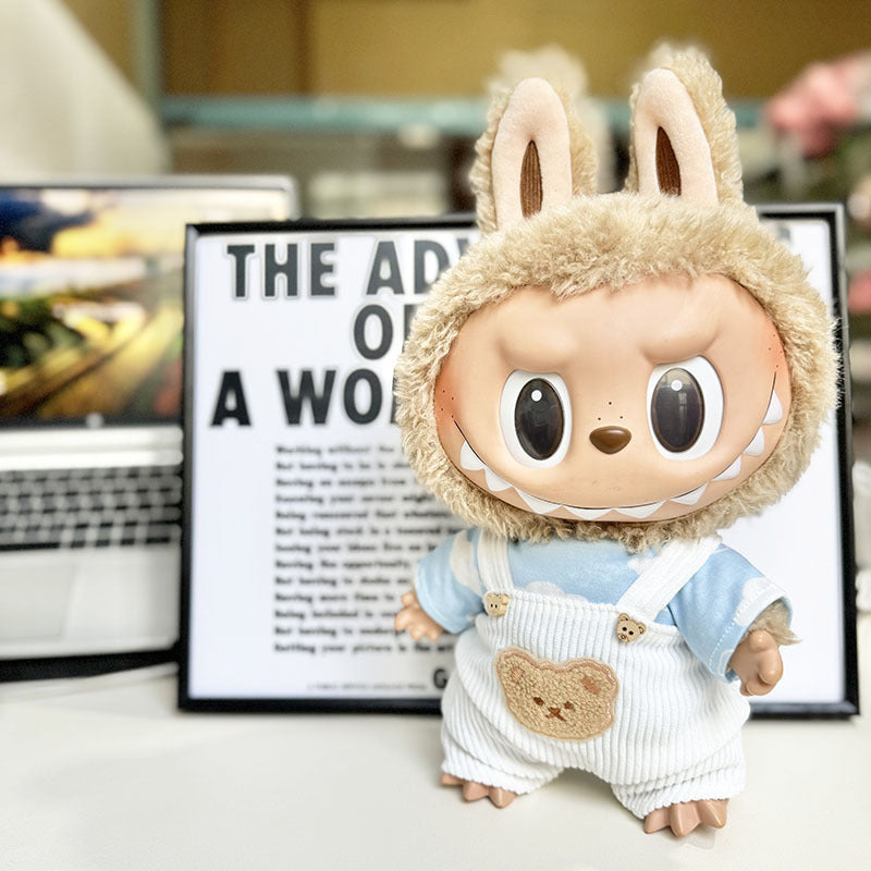 38Cm Labubu vinyl plush doll clothes for Labubu doll clothes cloud shirt white strap set