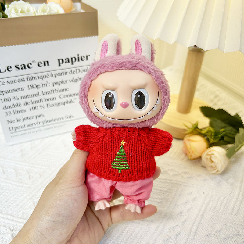 17Cm blind box rabub sweater pants macaron labubu pendant doll knitted sweater new year sweater cute