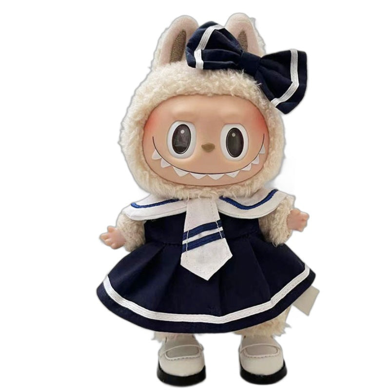 17Cm pendant, rabub clothes, premium gray sports wear, two-piece set, keychain labubu doll clothes, cute.