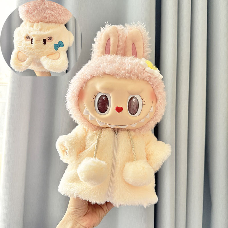 38Cm Labubu plush doll clothes for Labubu doll MOKOKO sweetheart circle rabbit coat cute