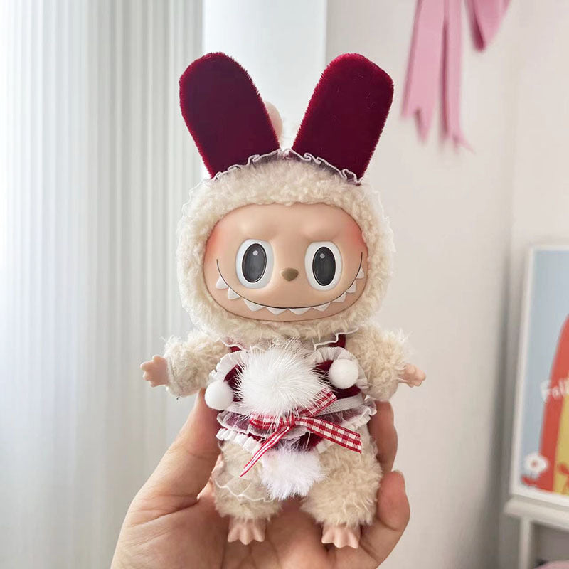 17Cm keychain Labubu wearing bunny girl suit couple model Labubu pendant baby clothes cute