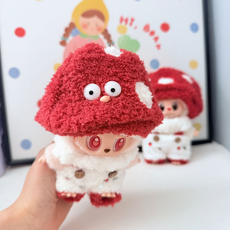 The first, second and third generation keychain Labubu clothes pendant Labubu baby clothes big eyes mushroom overalls cute