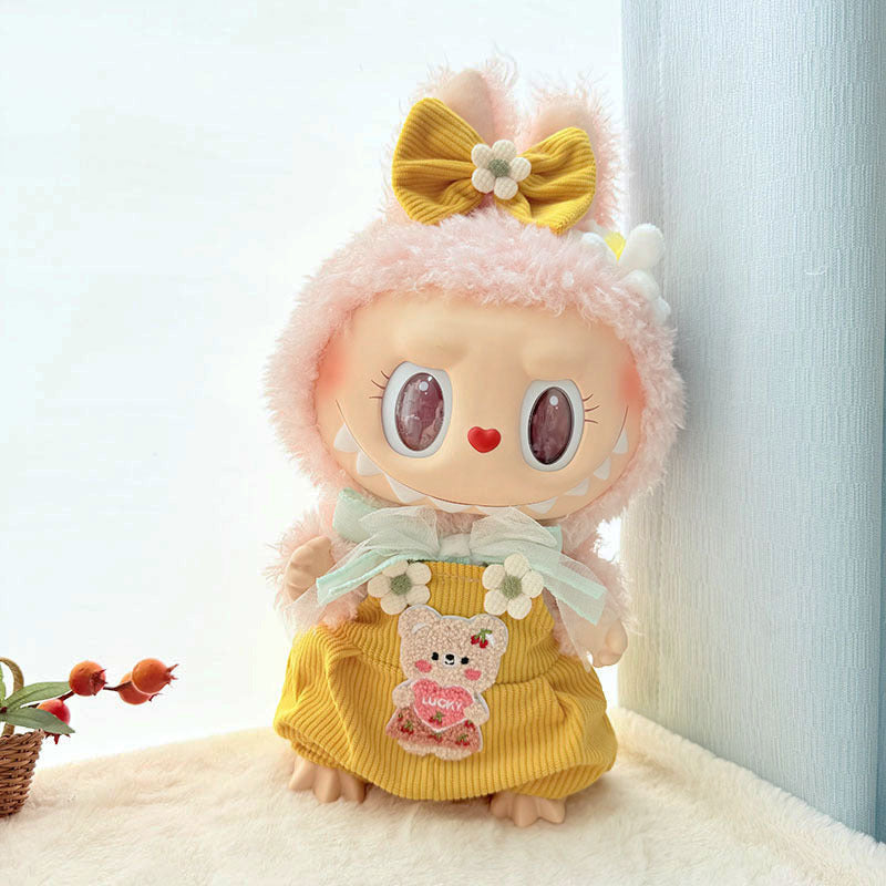 38Cm Labubu plush doll clothes for Labubu doll clothes MOKOKO sweetheart spring overalls