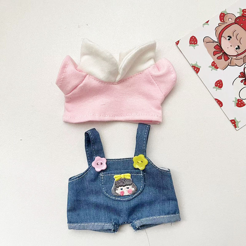 17Cm blind box rabub for small blue-gray rhombus grid sweater set labubu pendant clothes are cute and cute