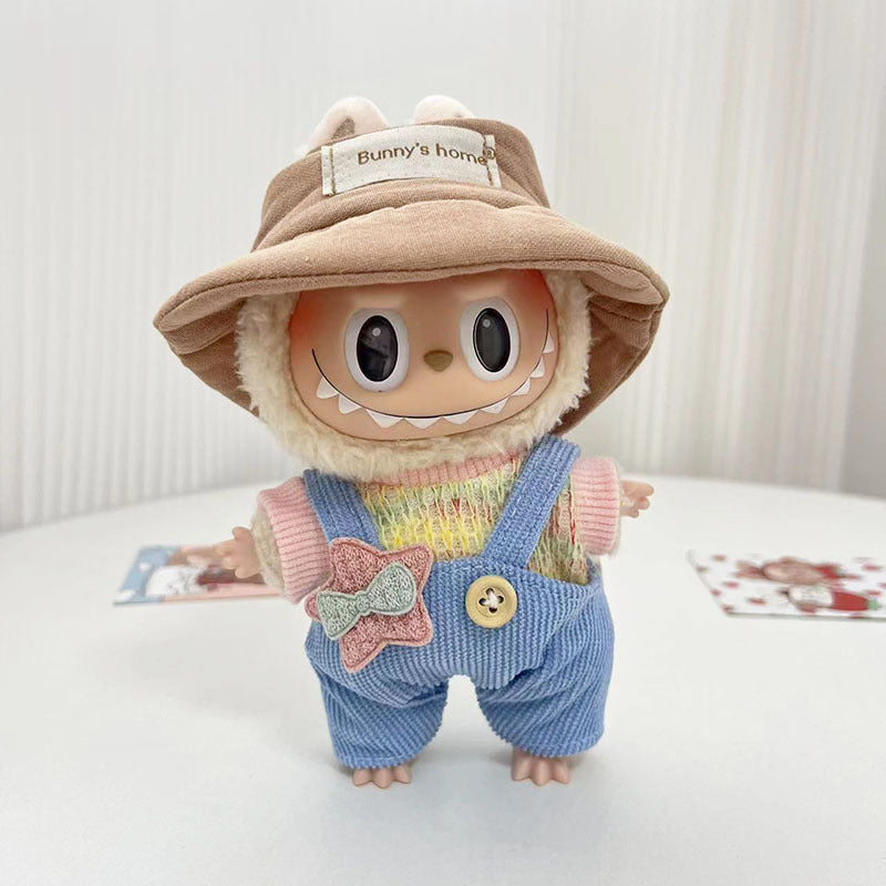 17Cm blind box rabub for small blue-gray rhombus grid sweater set labubu pendant clothes are cute and cute