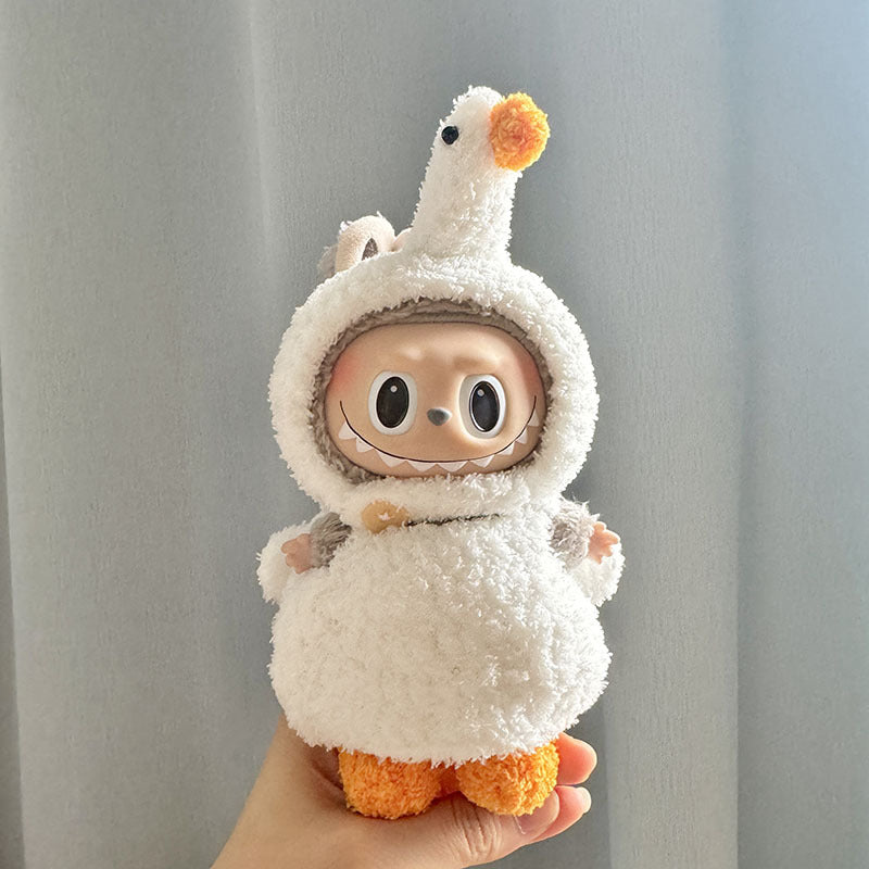 17Cm blind box rabub with pure handmade baby elephant purple rabbit overalls set labubu pendant baby clothes cute