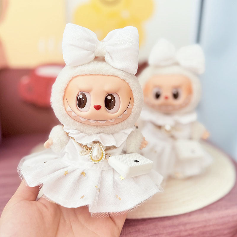 The first, second and third generation Labubu clothes pendant Labubu sitting party baby clothes starlight pearl skirt set is cute and cute