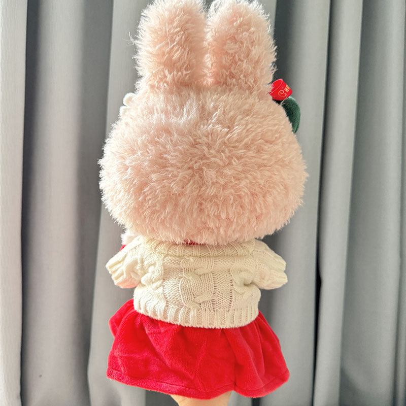 38Cm Labubu plush doll clothes for Labubu doll clothes red gloves white sweater set