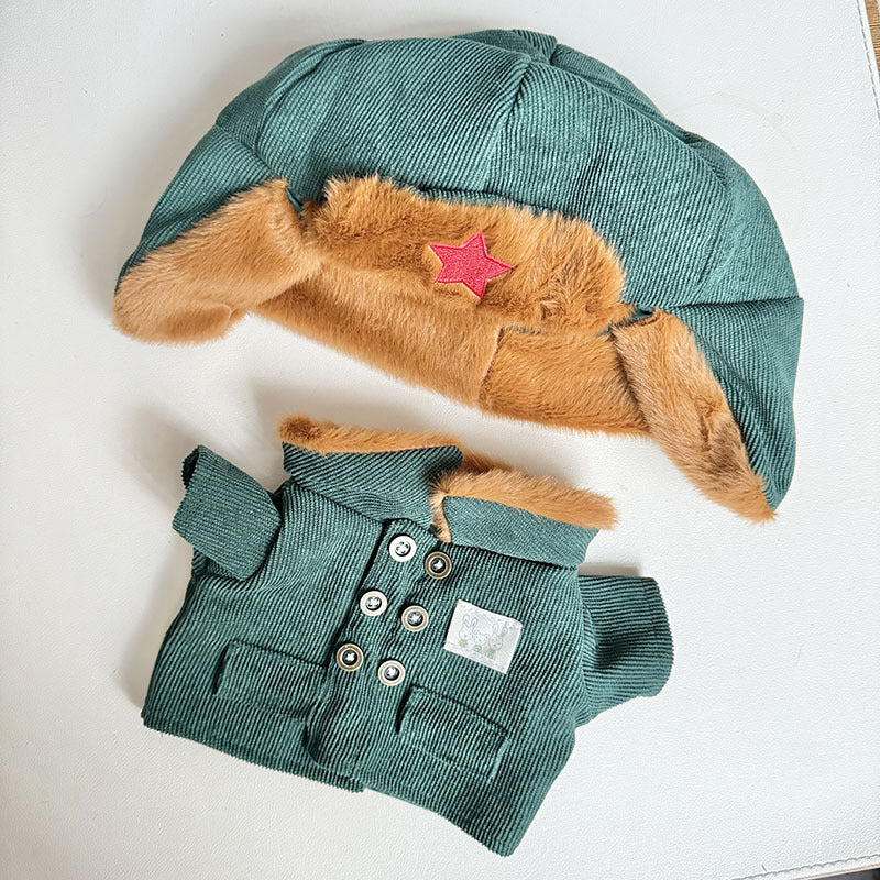 38Cm Labubu plush doll clothes Labubu doll MOKOKO Lei Feng coat rabbit ear strap skirt set
