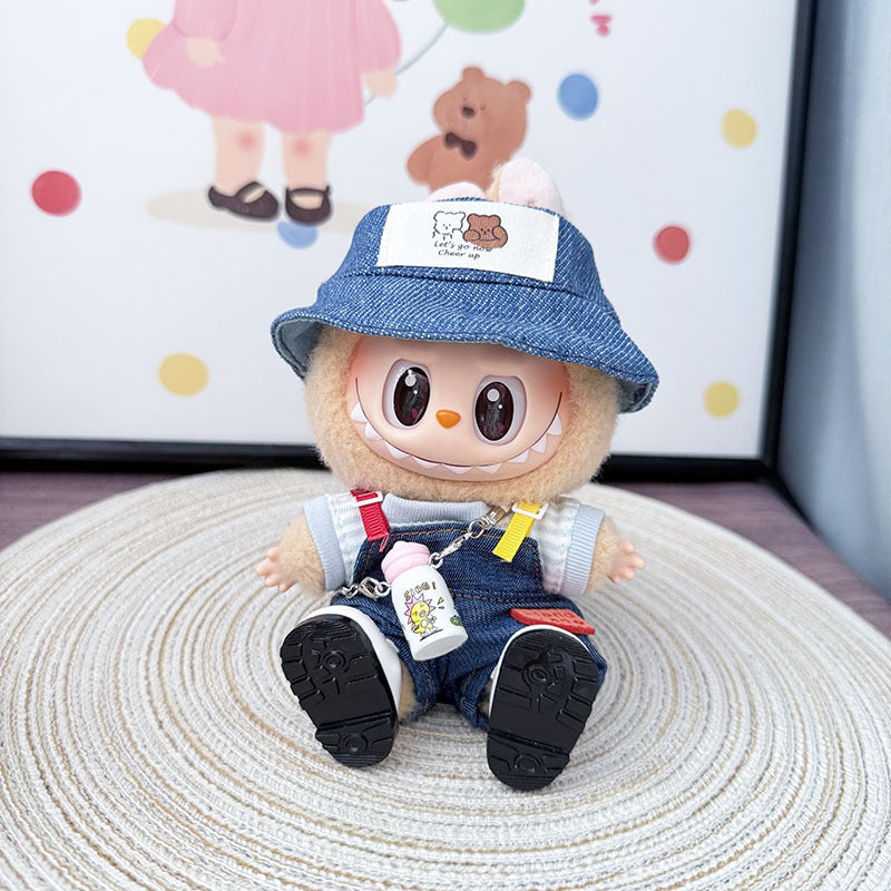 The first, second and third generation keychain Labubu clothes pendant Labubu baby clothes colored denim strap set is cute.
