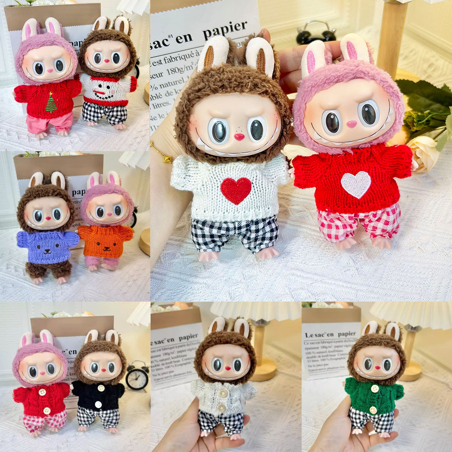 17Cm blind box rabub sweater pants macaron labubu pendant doll knitted sweater new year sweater cute