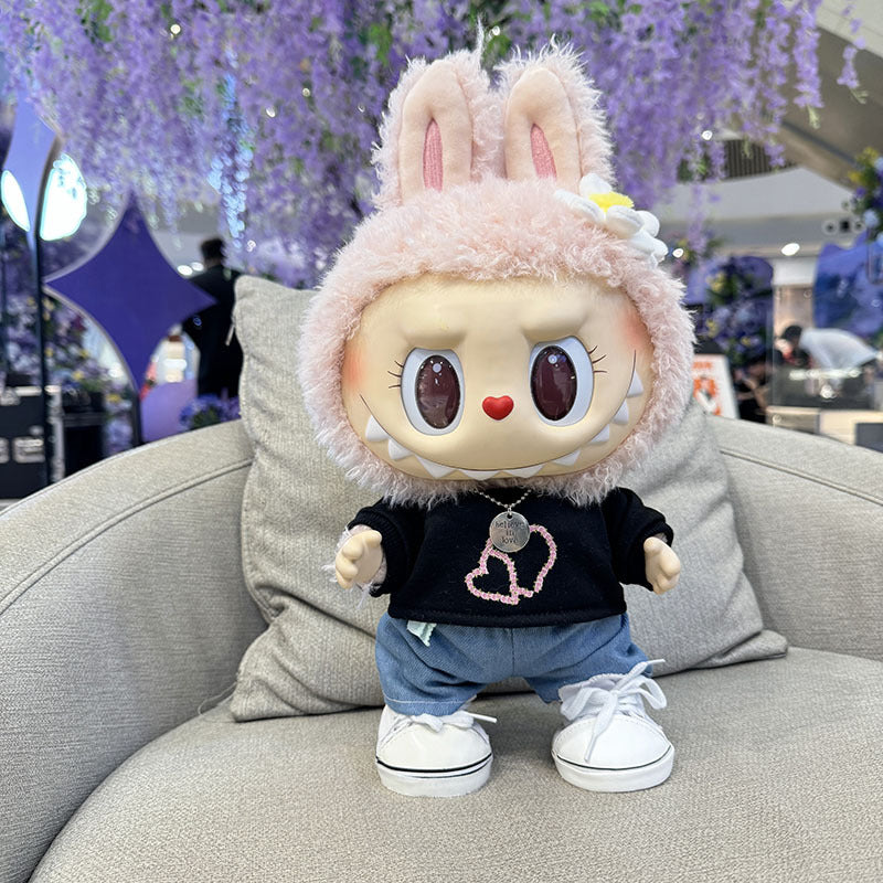 38Cm Labubu plush doll clothes for Labubu doll MOKOKO sweetheart heart print sweater set