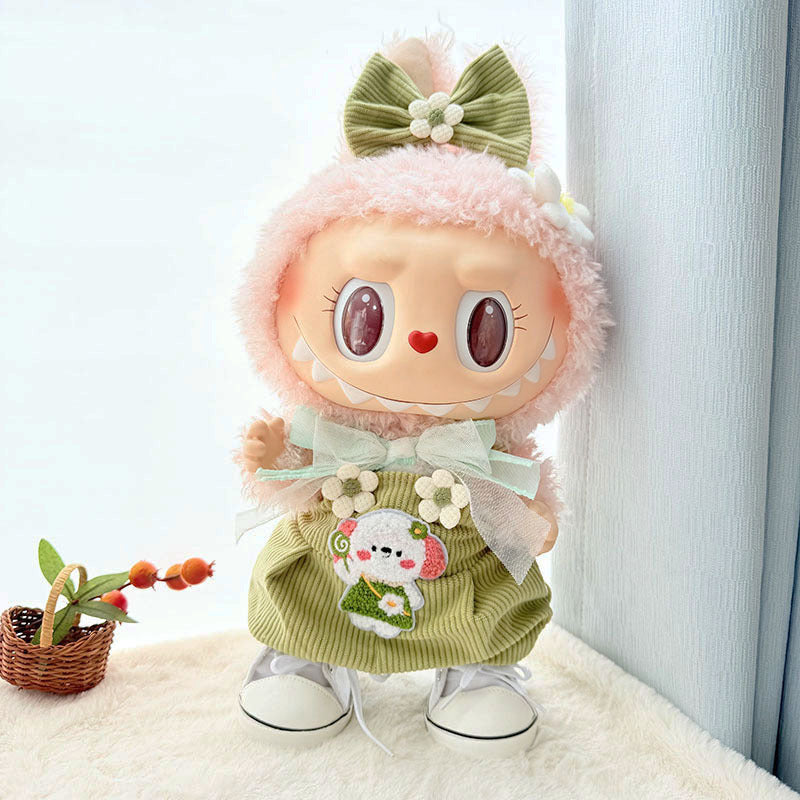 38Cm Labubu plush doll clothes for Labubu doll clothes MOKOKO sweetheart spring overalls