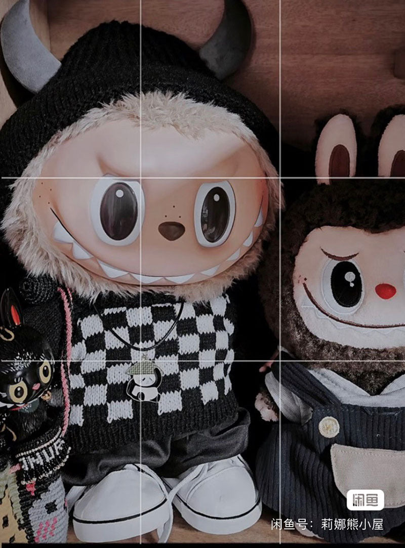 38Cm Labubu vinyl plush doll clothes for Labubu doll clothes striped animal shirt set cute