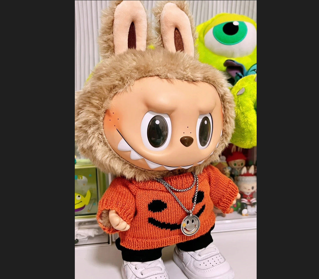 38Cm Labubu vinyl plush doll clothes for Labubu doll clothes striped animal shirt set cute