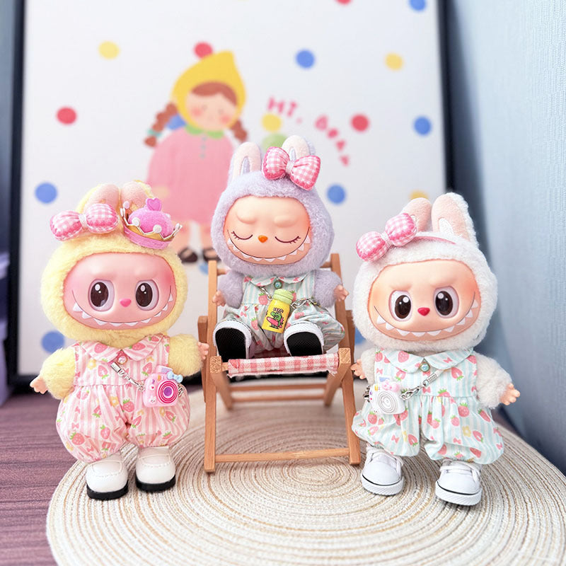 The first, second and third generation keychain Labubu clothes pendant Labubu baby clothes strawberry paradise jumpsuit set is cute