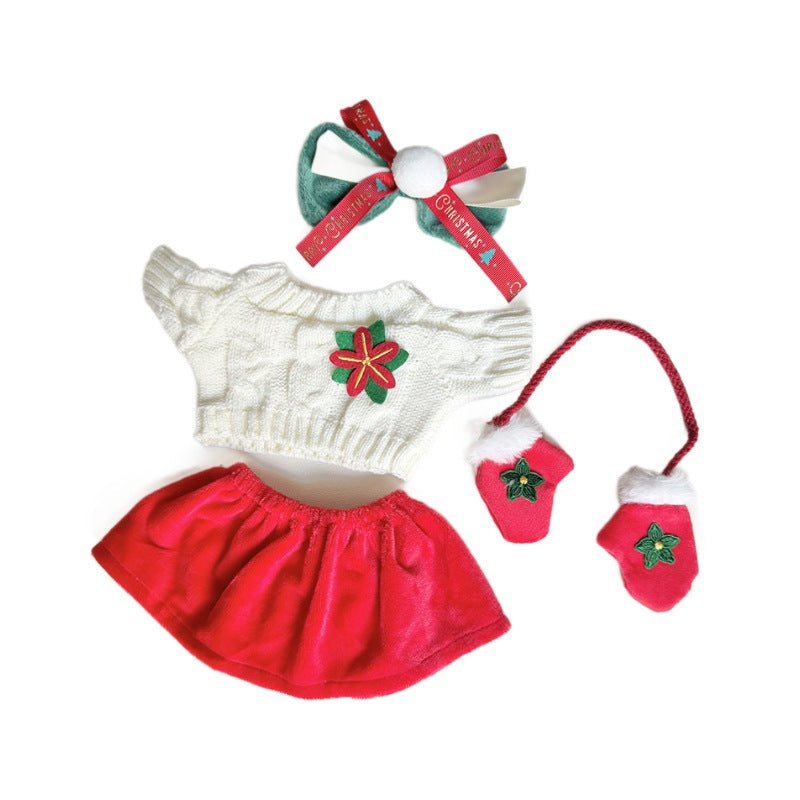 38Cm Labubu plush doll clothes for Labubu doll clothes red gloves white sweater set