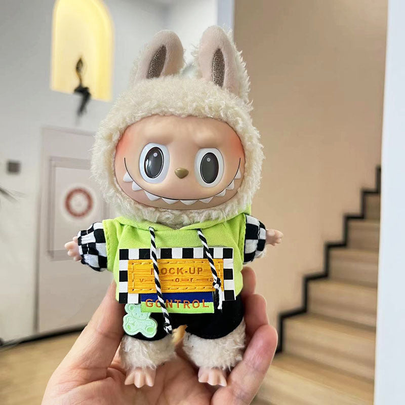 17Cm blind box rabub for stylish zipper shirt cool zipper sweater labubu pendant clothes cute