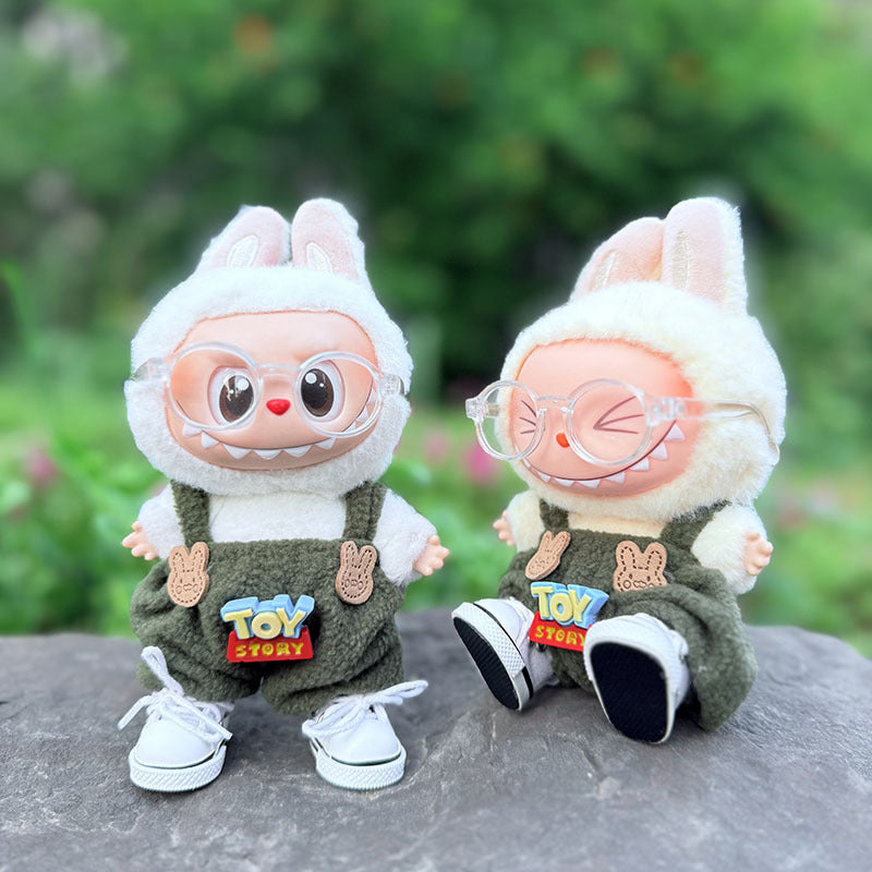 First/second generation Labubu clothes pendant Labubu sitting party baby clothes toy green overalls set cute