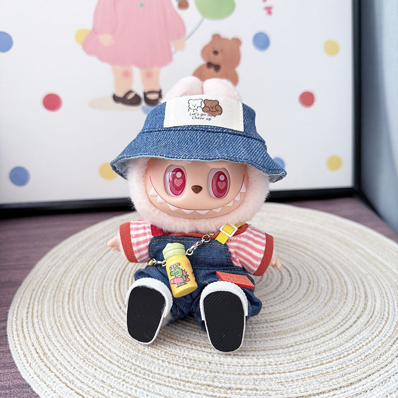 The first, second and third generation keychain Labubu clothes pendant Labubu baby clothes colored denim strap set is cute.