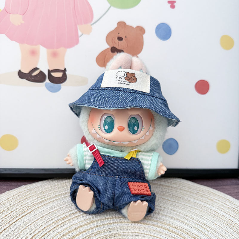 The first, second and third generation keychain Labubu clothes pendant Labubu baby clothes colored denim strap set is cute.