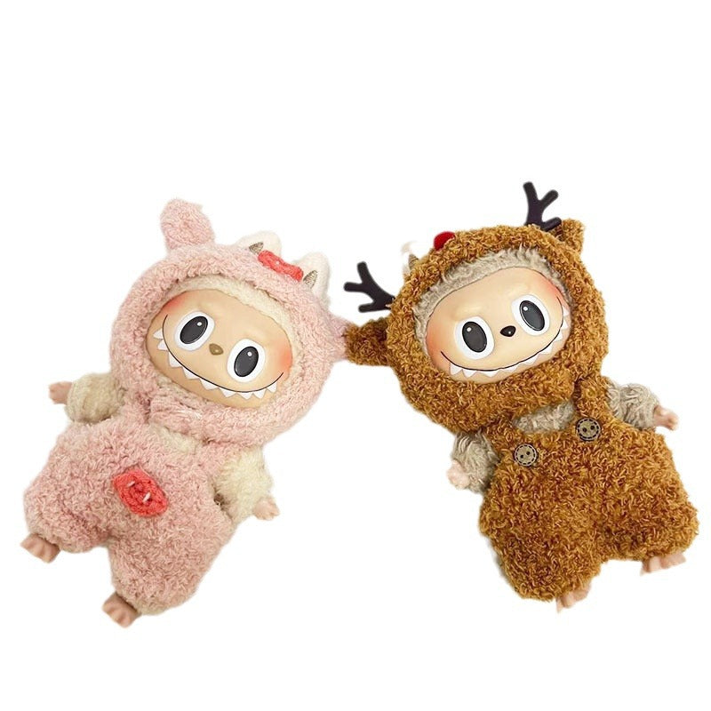17Cm blind box rabub with cloud velvet little elk overalls set labubu pendant piggy christmas outfit