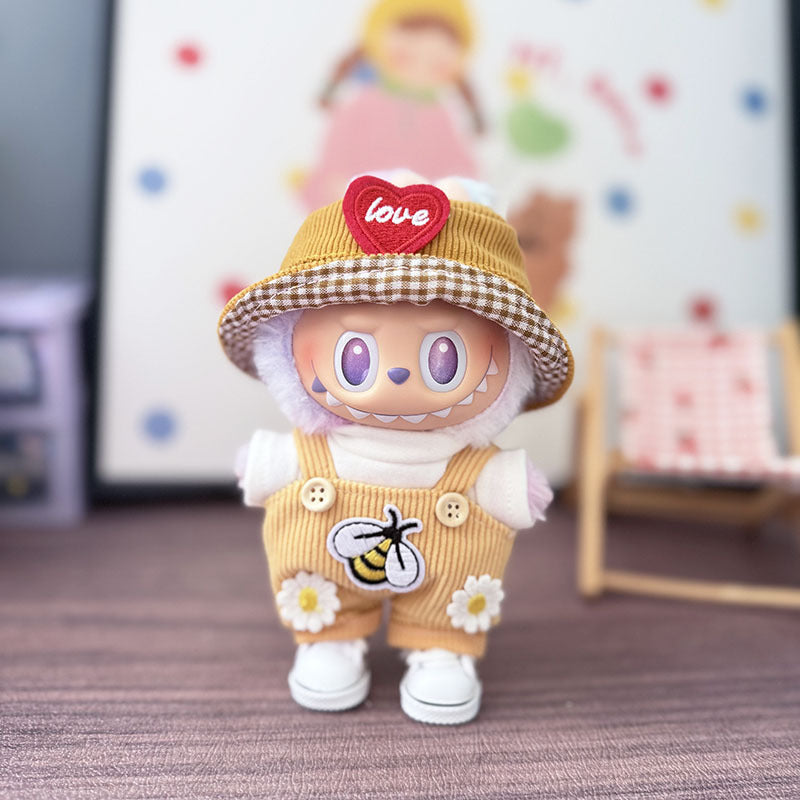 The first, second and third generation keychain Labubu clothes pendant Labubu baby clothes summer watermelon overalls set is cute