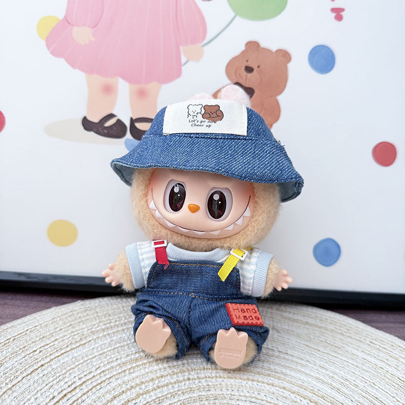 The first, second and third generation keychain Labubu clothes pendant Labubu baby clothes colored denim strap set is cute.