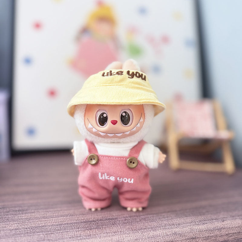 The first, second and third generation keychain Labubu clothes pendant Labubu baby clothes summer watermelon overalls set is cute