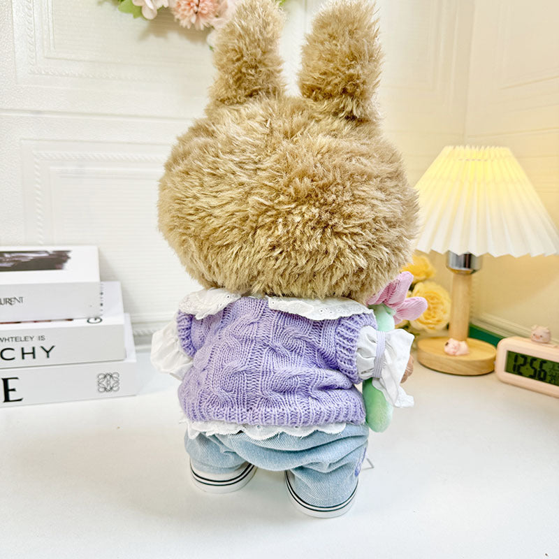 38Cm Labubu plush doll clothes for Labubu doll clothes spring purple sweater flower set