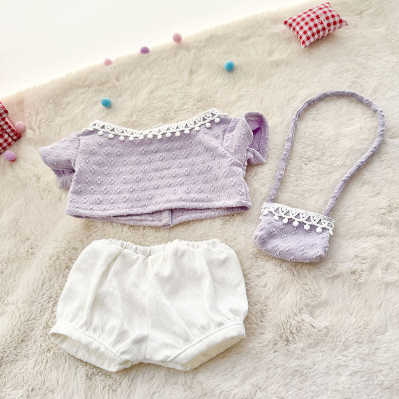 38Cm Labubu plush doll clothes for Labubu sweetheart doll baby clothes four-petal flower knitted three-piece set