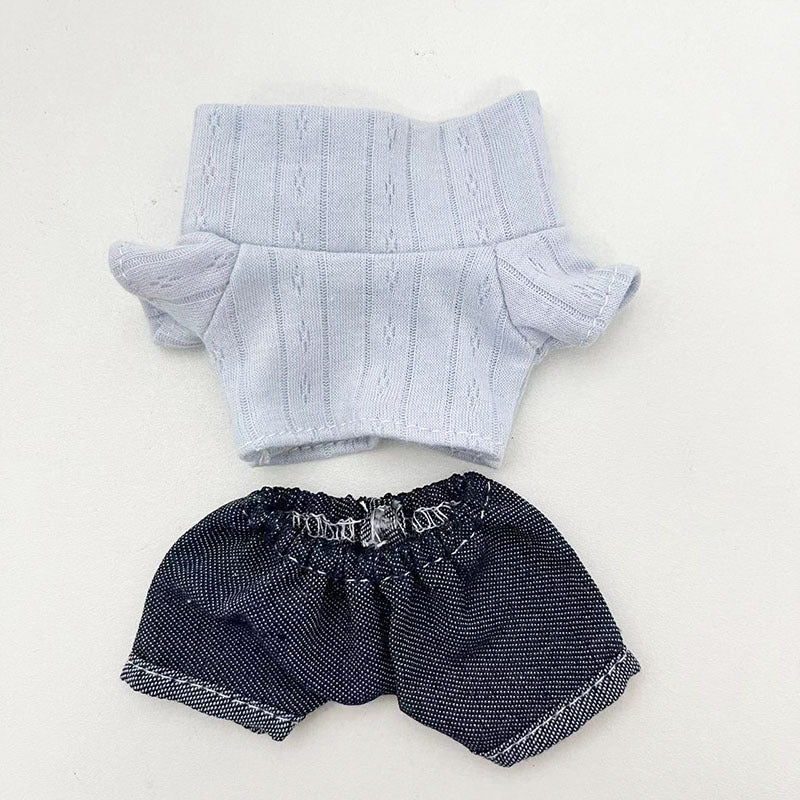 17Cm blind box rabub with simple turtleneck two-piece casual suit labubu pendant, cute clothes