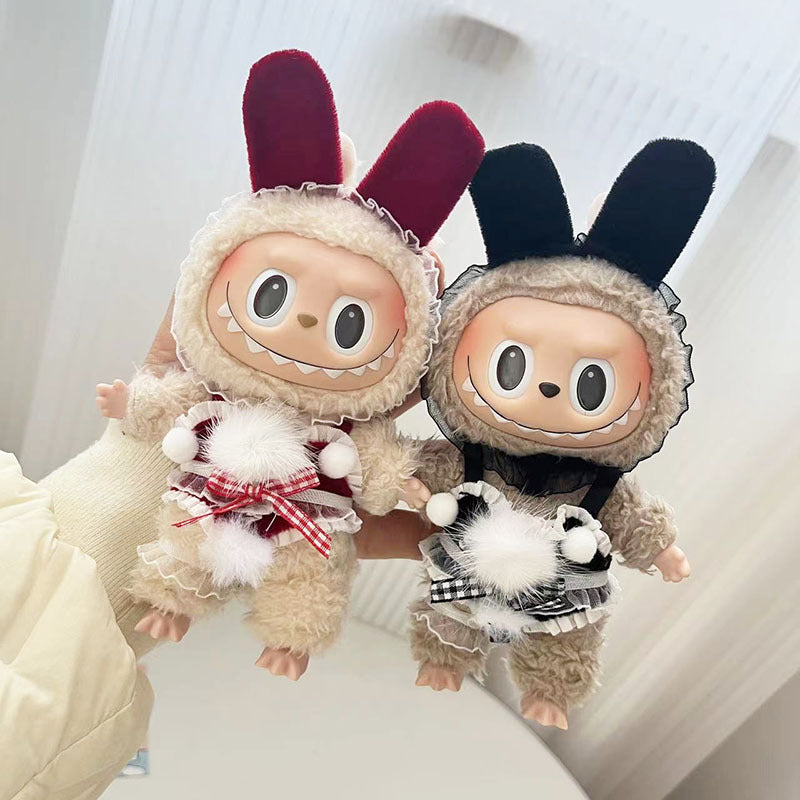 17Cm keychain Labubu wearing bunny girl suit couple model Labubu pendant baby clothes cute