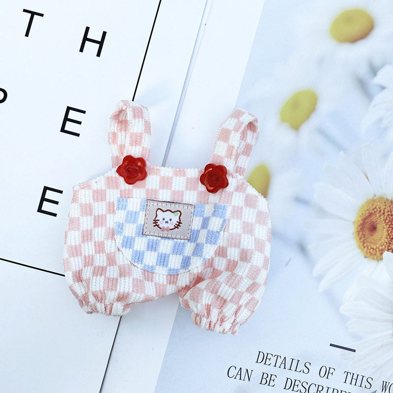 First and second generation keychain Labubu clothes pendant Labubu baby clothes cat hat + plaid overalls cute