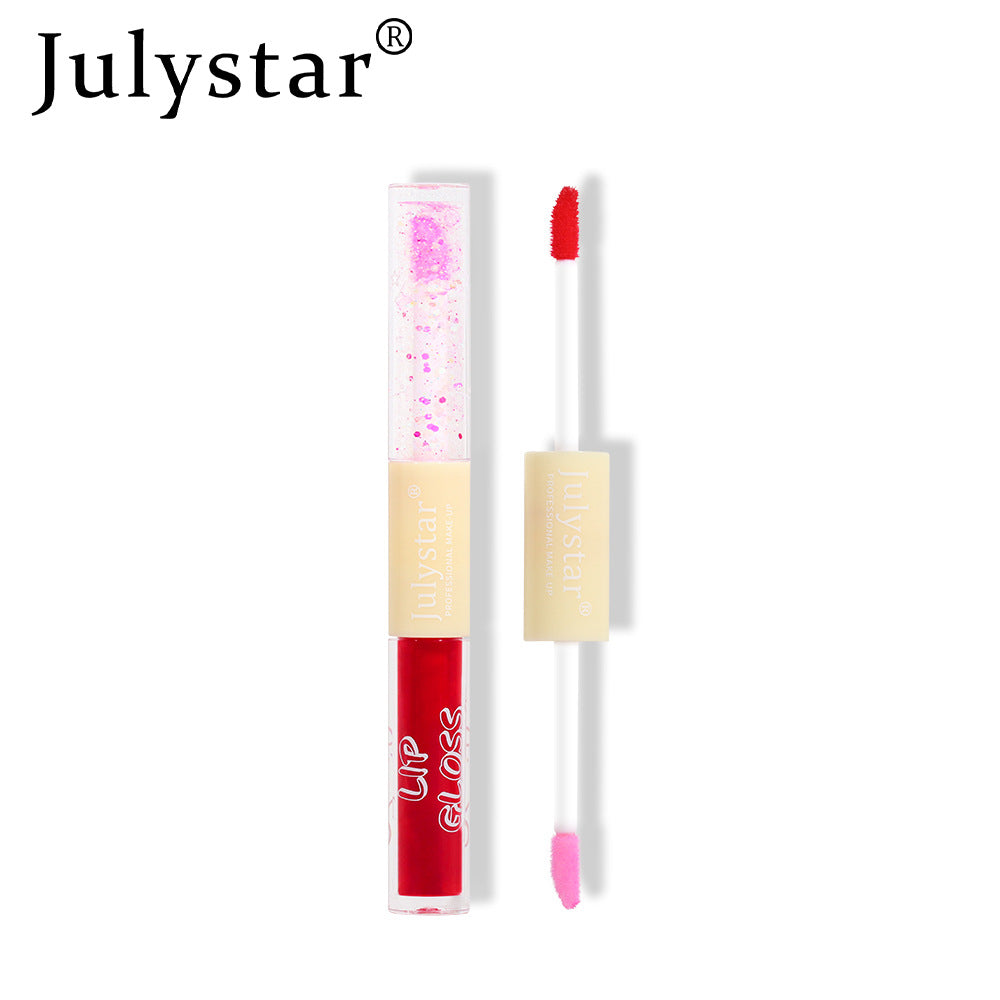 European and American makeup double-head pearlescent water gloss lip glaze natural and long-lasting non-stick cup Dudu lip gloss