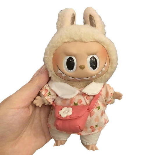 15Cm blind box rabub casual satchel set macaron labubu pendant doll nightdress set cute