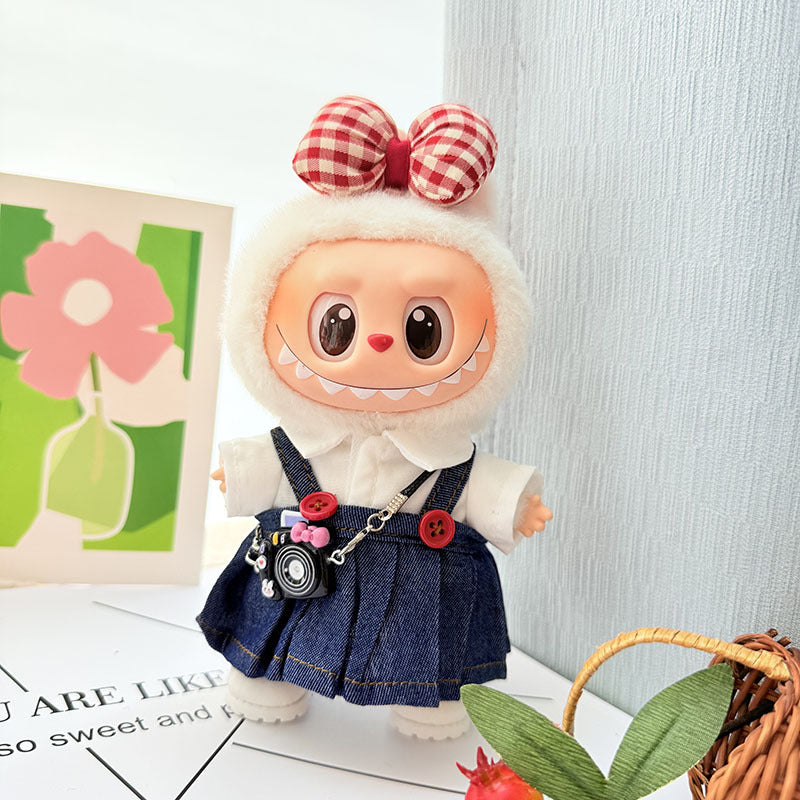 [Clothes only] 17cm Labubuwa clothes LABUBU blind box sitting party first, second and third generation denim strap skirt