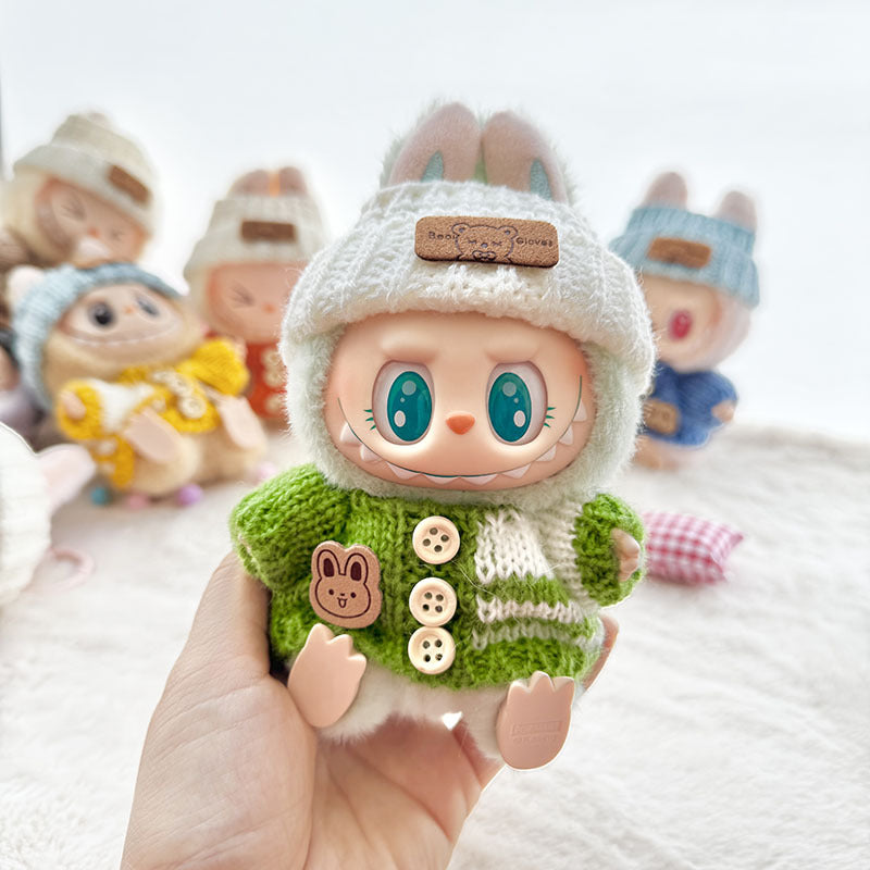 [Clothes only] The first, second and third generation keychain Labubu clothes pendant Labubu baby clothes striped buttons sweater set.