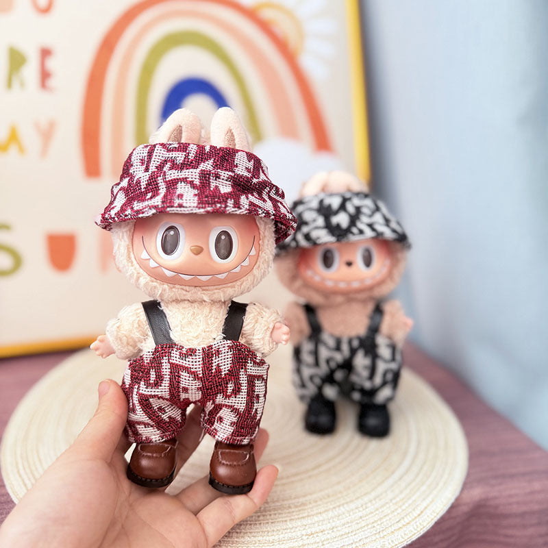 Clothes only] First and second generation Labubu clothes pendant Labubu sitting baby clothes leather clothes urban letter overalls